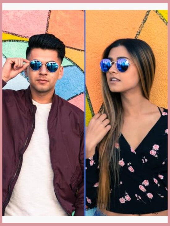 Round Folding Sunglasses Polarized UV400 Protection with Vegan Leather Case